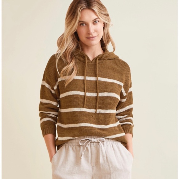 Garnet Hill S Hooded Beach Sweater Chunky Loose Weave
Brown White Stripe - Picture 1 of 7